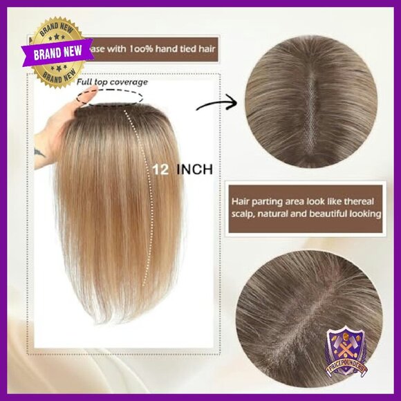 12 Inch Human Hair Topper Mono Base for Thinning Hair Women
